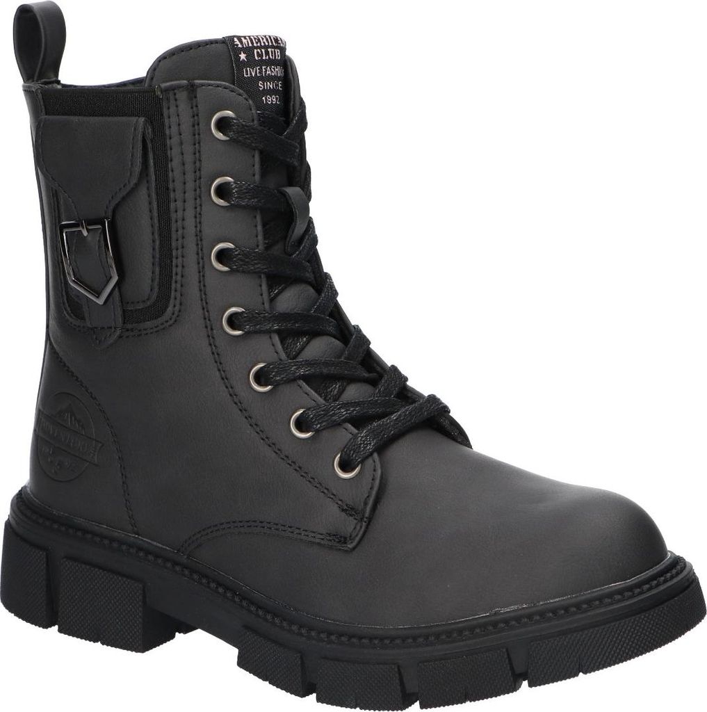 American Club XD95 Kinder Winterstiefel Gefüttert mit Fleece, Reißverschluss & Schnürung, Rutschfest & Warm, Hochwertige Winterschuhe Schwarz 35