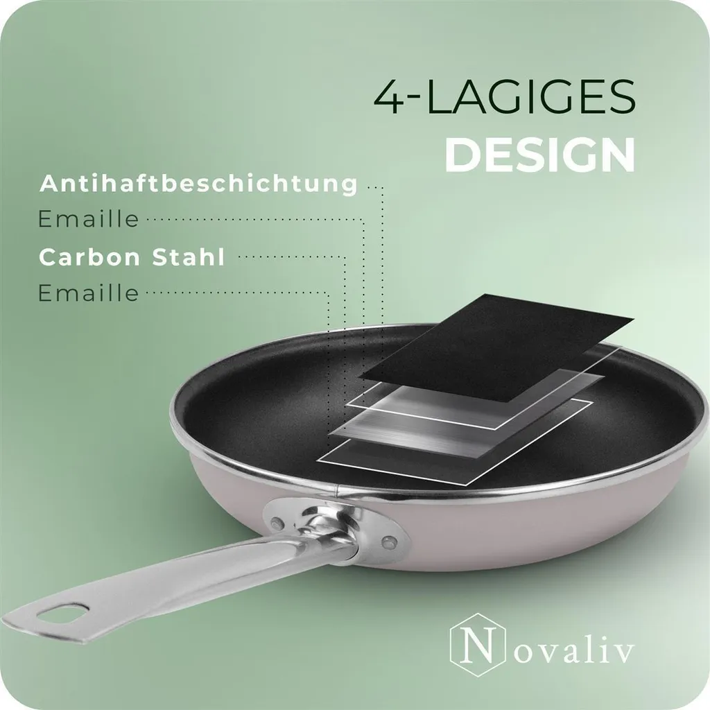 Teglia Novaliv a risparmio energetico 24 cm Risparmio fino al 40% - Acciaio smaltato, rivestimento antiaderente all'interno, molto facile da pulire, teglia color tortora per tutti i tipi di cucina Manico in acciaio inox lavabile in lavastoviglie - 5