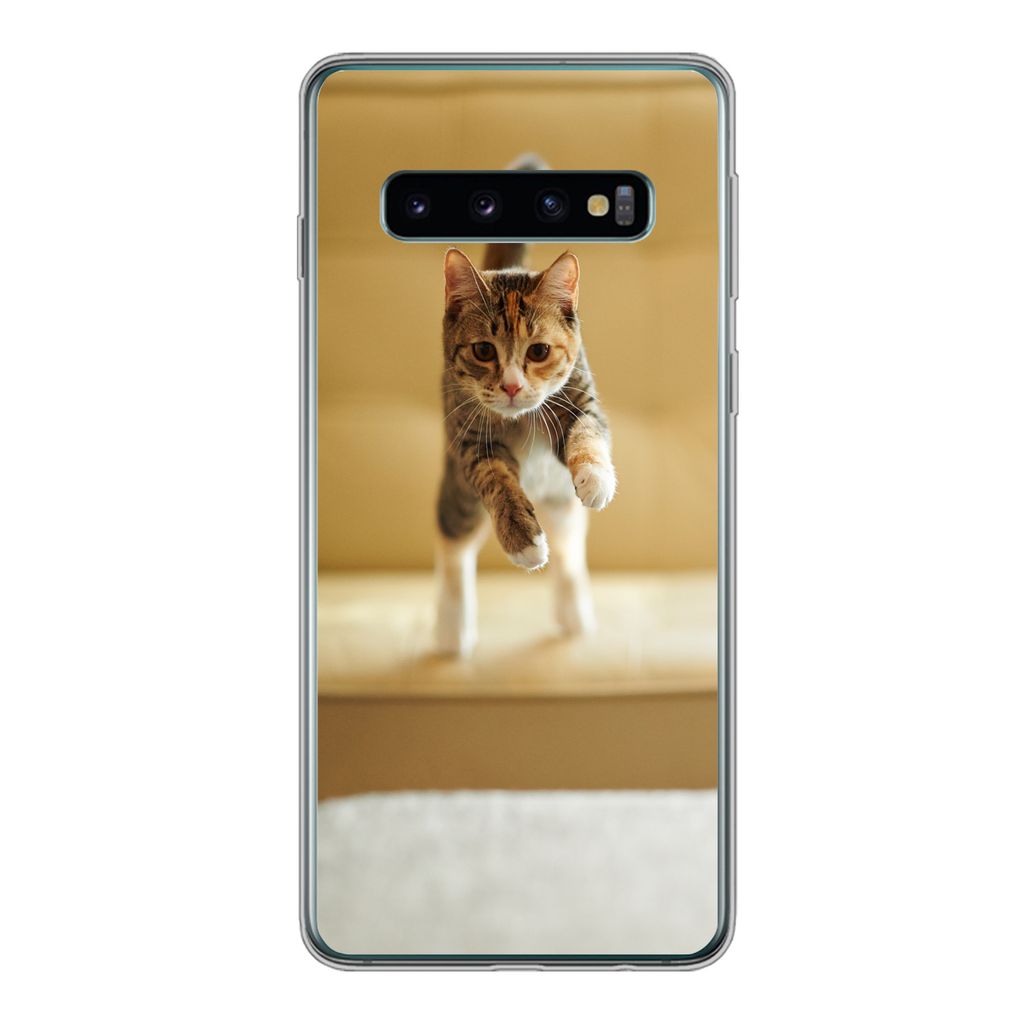 MuchoWow Handyhülle Schutzhülle Hülle für Samsung Galaxy S10 Katze - Frühling - Stuhl Silikon Softcase Handy Hülle - Handytasche