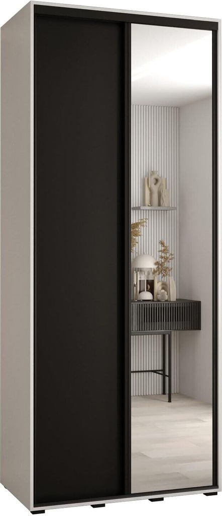 MEBLE KRYSPOL Davos 3 Schrank, zwei Türen - 235,2x120x45 cm - Weiß Schwarz Schwarz