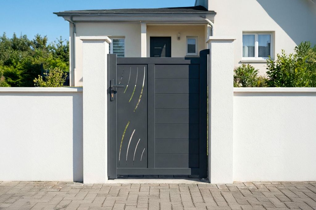 Breitenverstellbares Tor aus grauem Aluminium, 1 m, VELETA, Höhe 120 cm