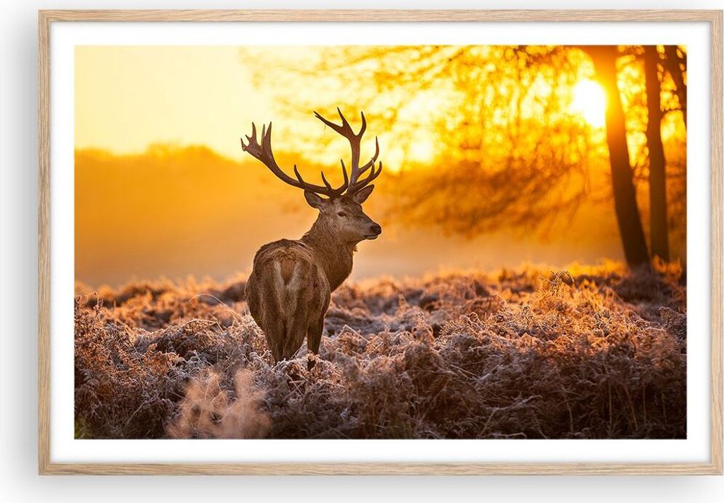 Gerahmtes Poster - Rahmen in heller Eiche - Herbst landschaft natur blatt - 91,5x61 cm - Wand Bild - Wanddeko - Wandbilder - Wandposter - Bilderrah...