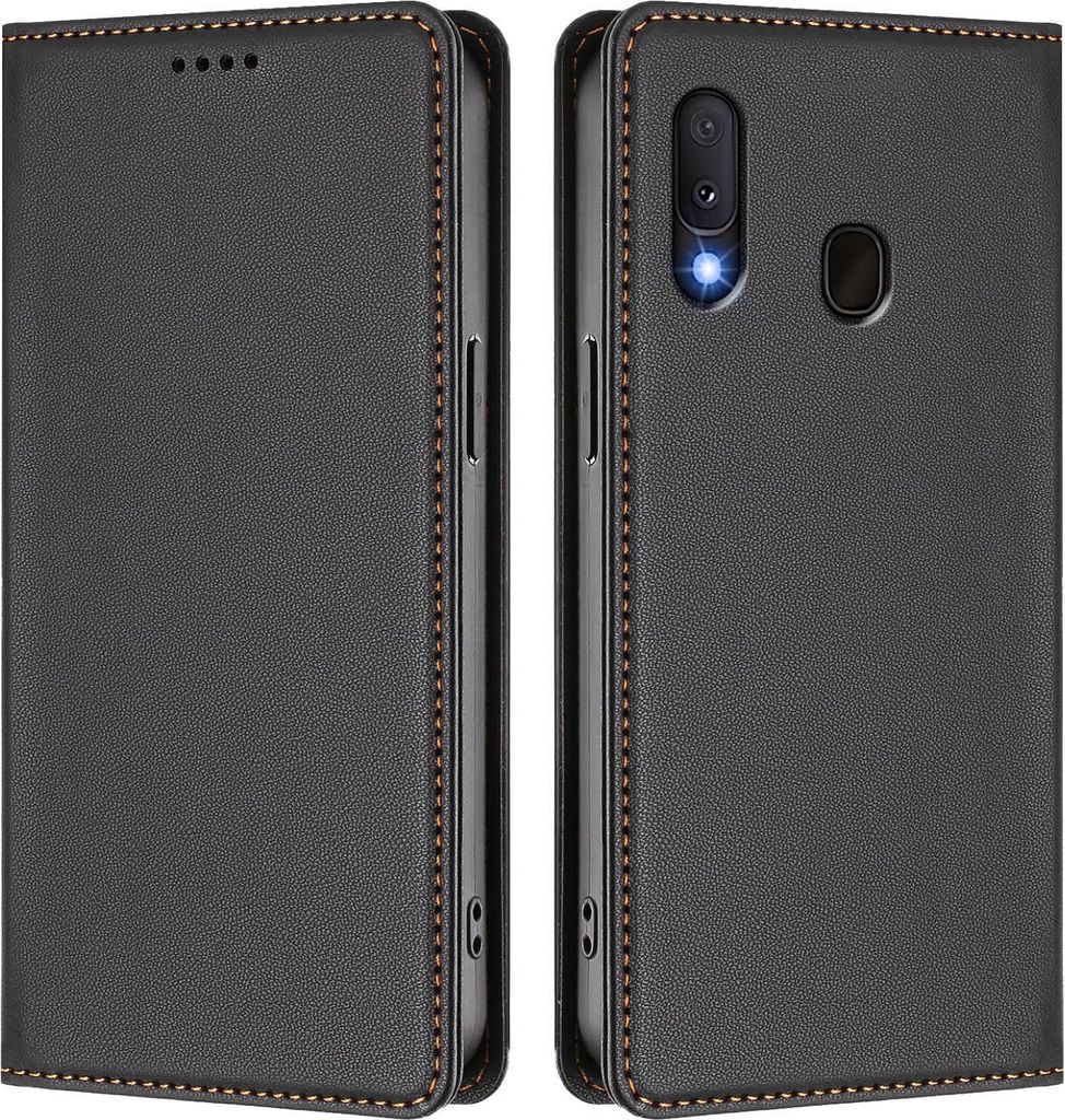 Handyhülle für Samsung Galaxy A20E / A10E, Kunstleder Klapphülle Stoßfeste Magnetische Hülle mit Ständer Schwarz