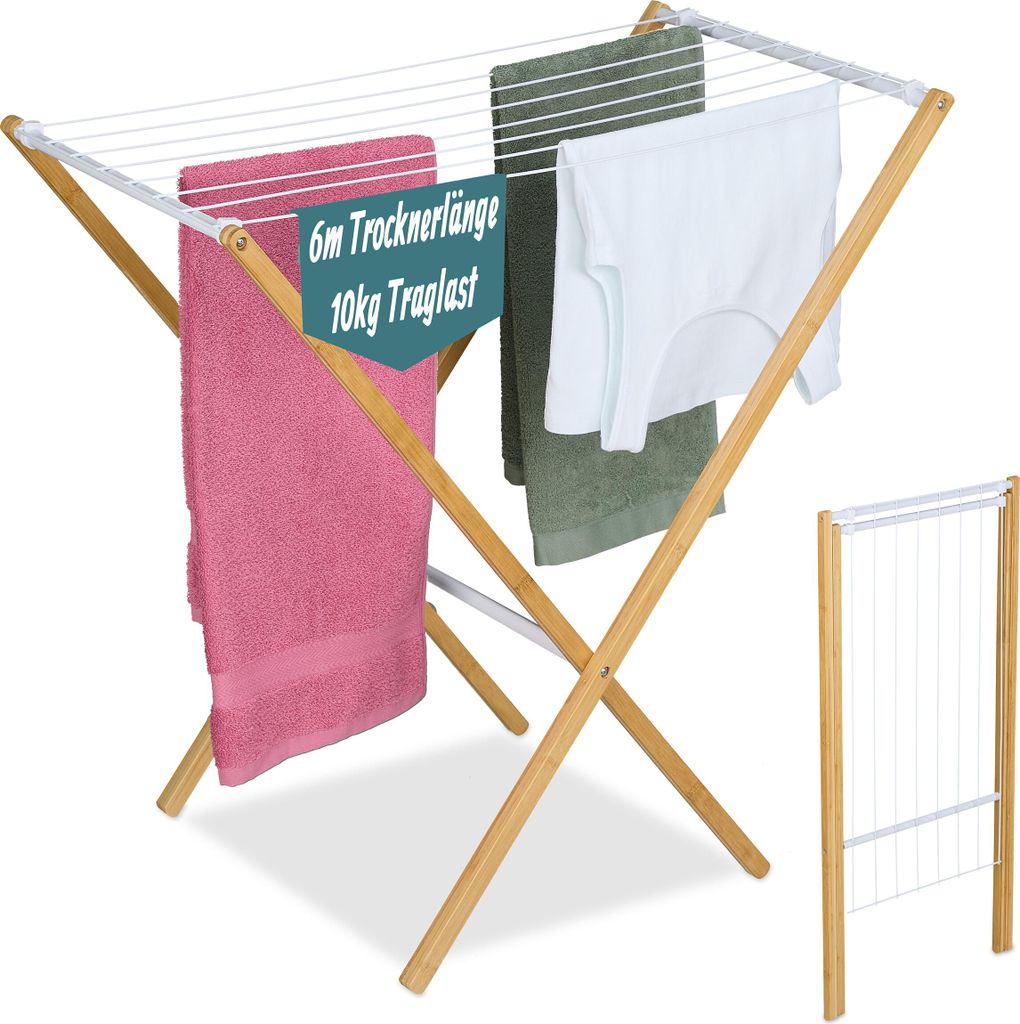 Relaxdays, tendedero plegable, con 8 barras, dimensiones: Imagen del producto 