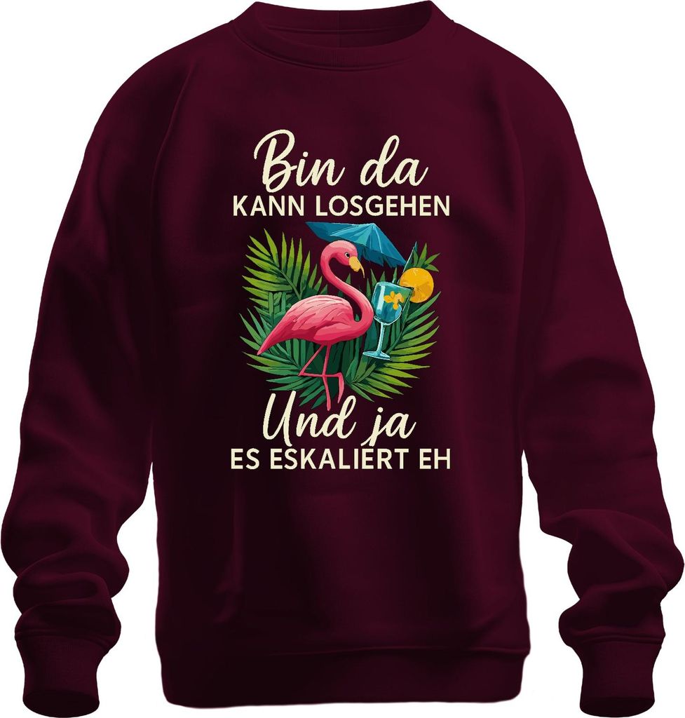 Bin da kann losgehen und ja es eskaliert Flamingo Cocktail Party Uni Sweatshirt Pullover, Burgundy, XL