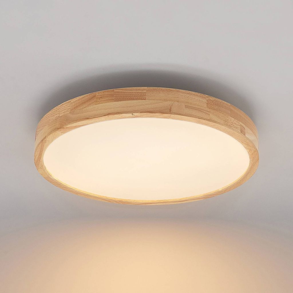 Lindby LED-Deckenlampe Lanira, Ø 50 cm, Holz, Remote, CCT Produktbild 