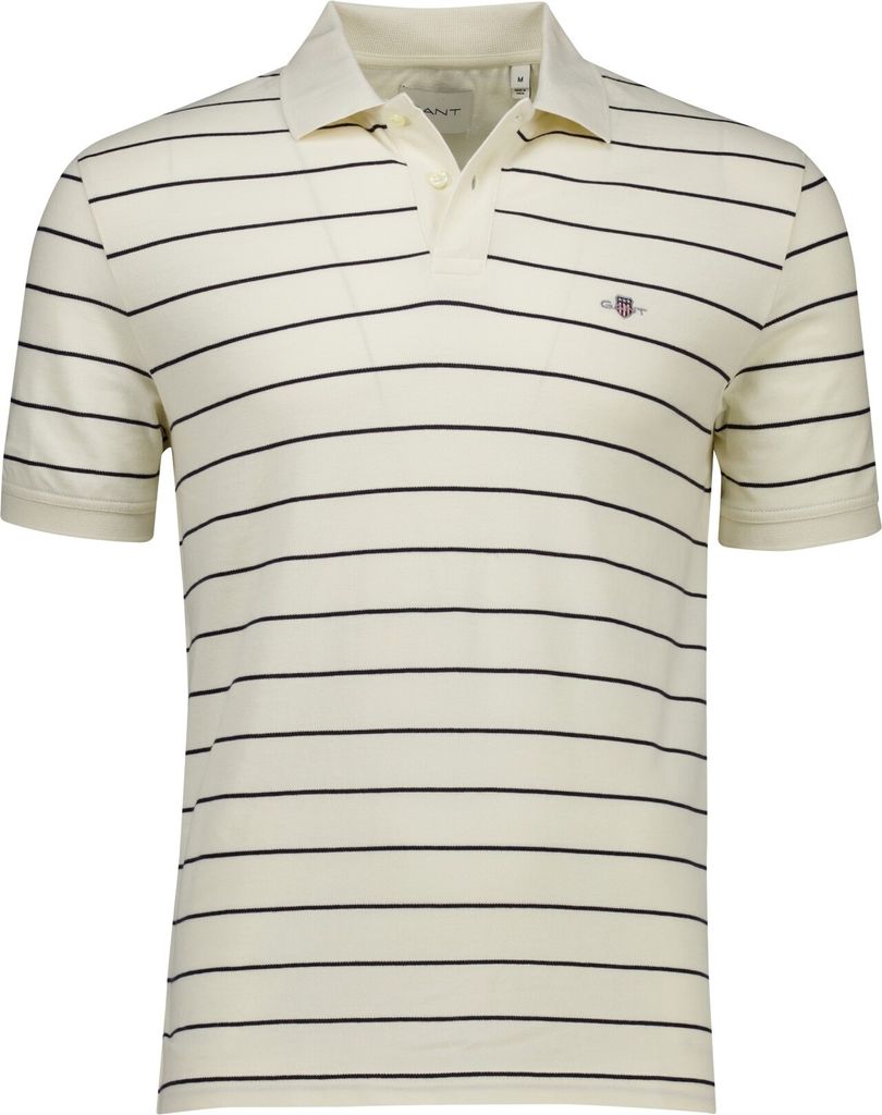 Gant Polo creme schwarz gestreift Baumwolle Piqué Kurzarm