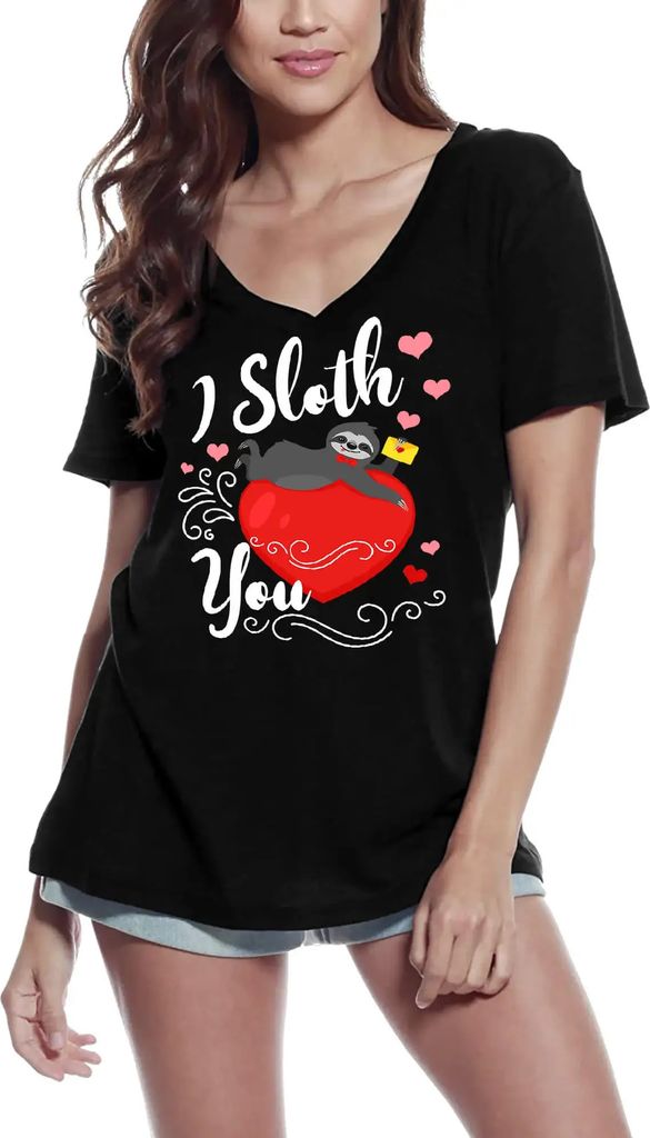 Damen Grafik T-Shirt V-Ausschnitt I Sloth You - Love Valentine's Day Öko-Verantwortlich Vintage Jahrgang Kurzarm Lustige Druck Geburtstag Geschenk