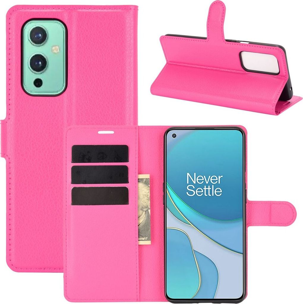 Schutzhülle für OnePlus 9 Case Handy Hülle Cover Case Schutztasche Wallet Klapptasche, Farbe:Pink