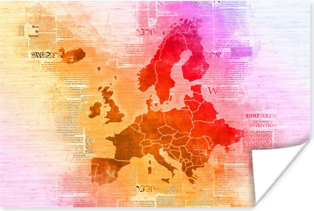 MuchoWow Poster Karte - Europa - Farbenfroh 120x80 cm - Bilder