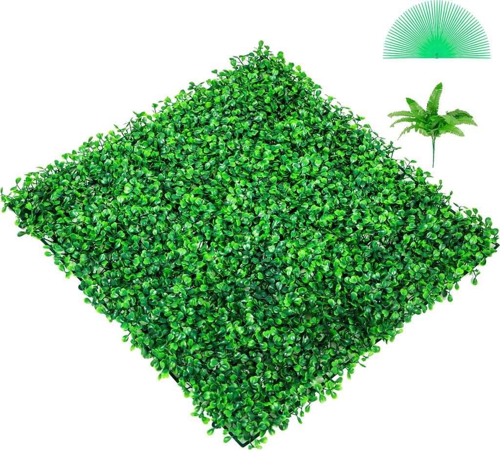 SucceBuy Künstliche Buchsbaumplatte UV, 6 Stück Buchsbaumhecken-Wandplatten, 20 x 20 Zoll, 4 cm grünes Gras, künstliche Heckenkulisse für Sich...