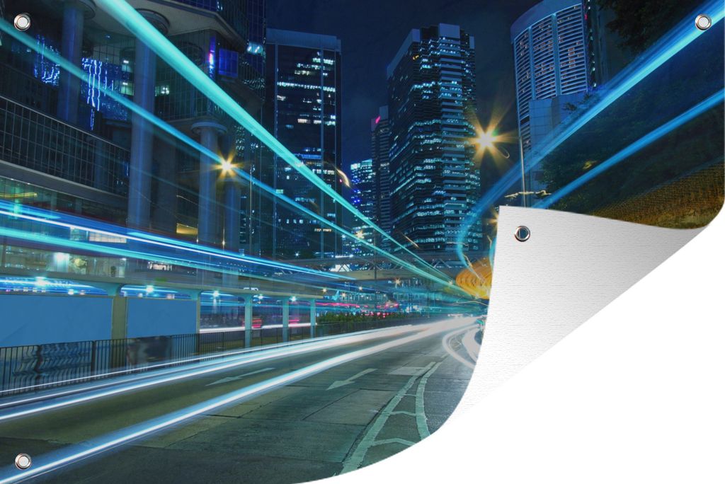 MuchoWow 60x40 cm Outdoor-Poster Gartendeko Sichtschutz Garten Poster für den Garten Die Geschwindigkeit des Lichts auf einer Straße in Hongkong