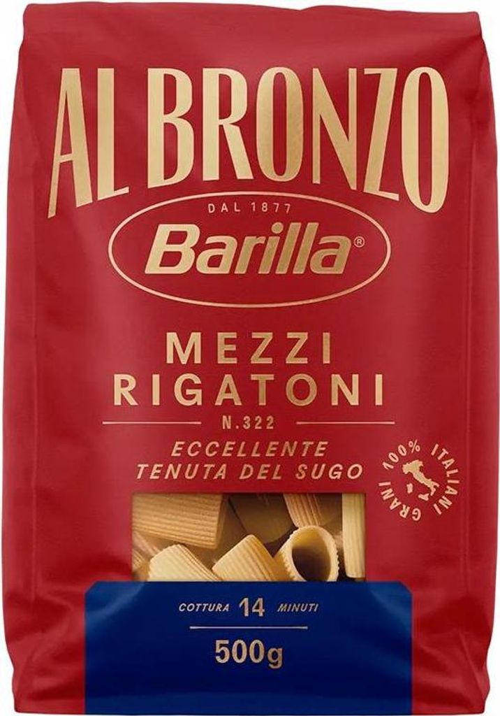 Barilla Al Bronzo Mezzi Rigatoni n.322 500 g italské Obrázek produktu 