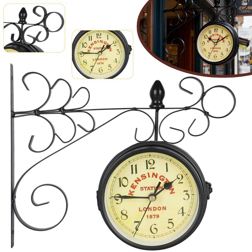 Wanduhr Vintage Quarzuhrwerke mit beidseitigem Zifferblatt, Produktbild 