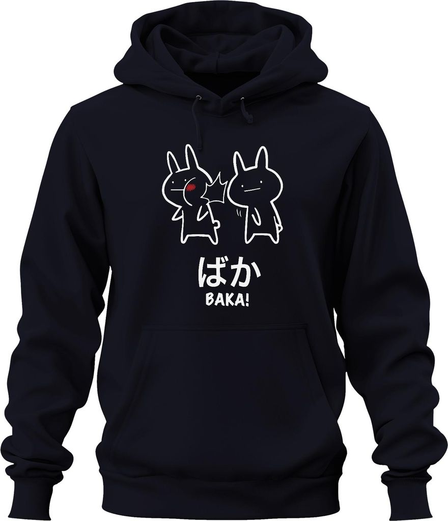 ばか BAKA! Anime Kawaii Hase Ohrfeige Otaku Manga Japan Chibi Cute Uni Hoodie Kapuzenpullover, Navy, XXL