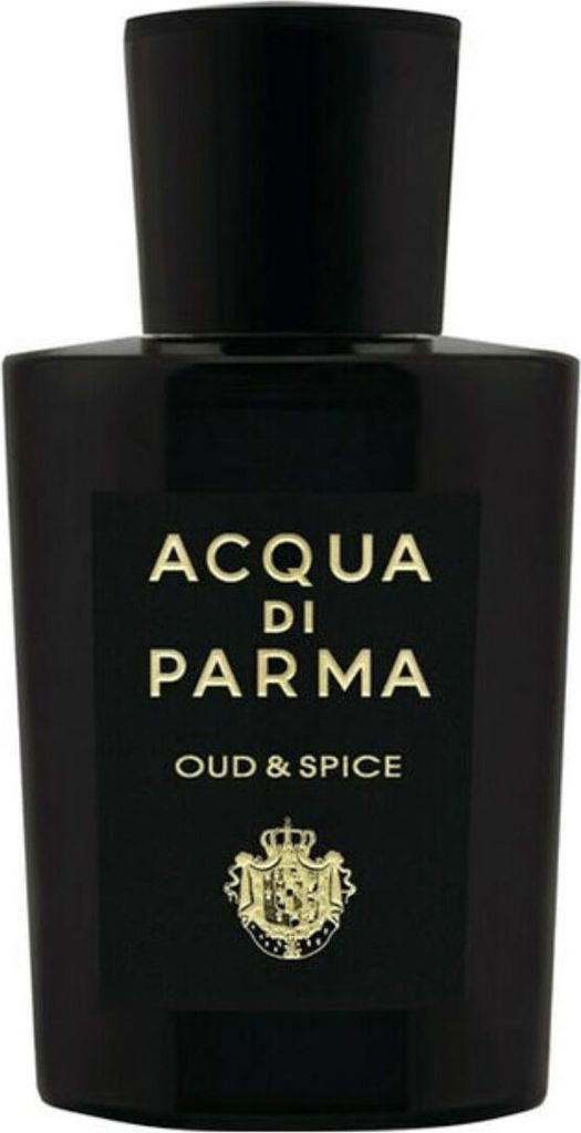 A black bottle of Acqua di Parma Oud & Spice Eau de Parfum for men.