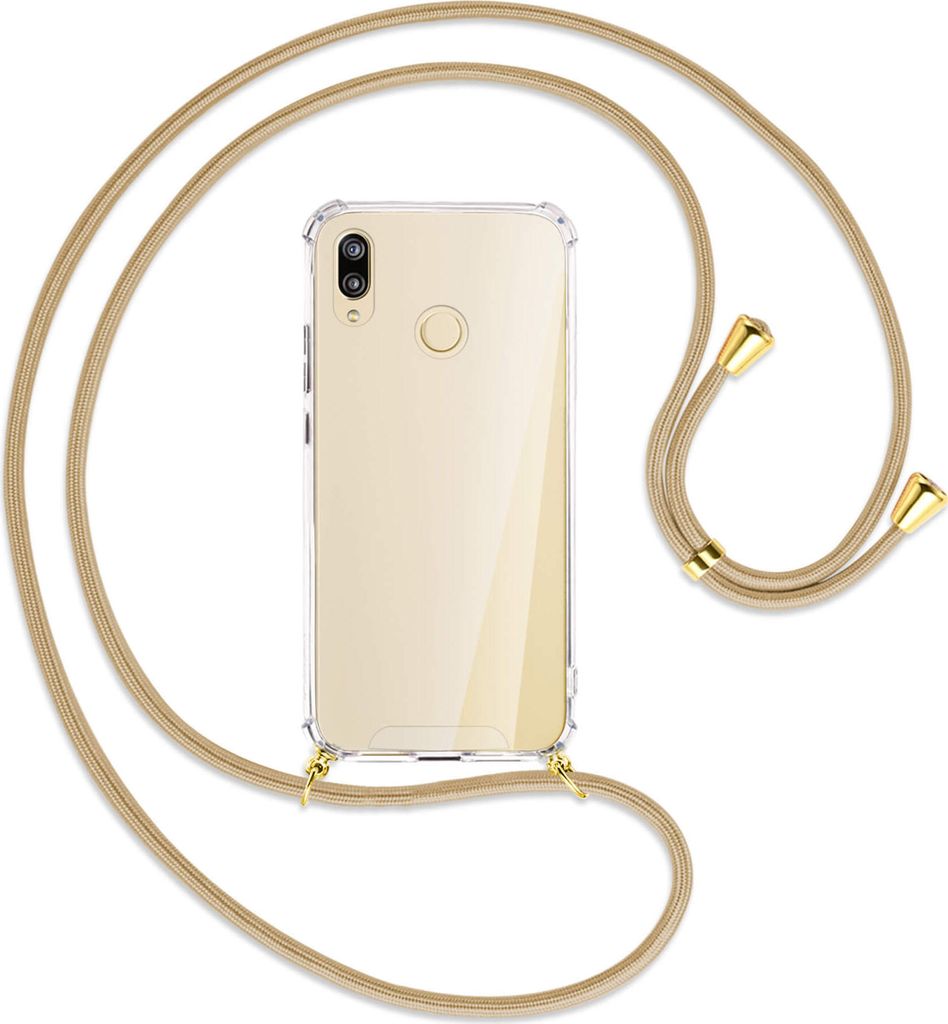 Handykette Backcover-Schutzhülle mit Band (Metall goldfarben) für Huawei P20 lite - caramel