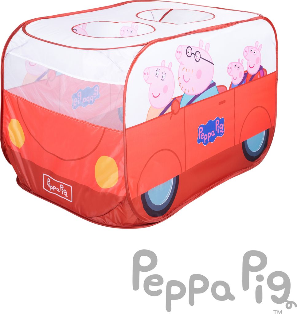 roba Pop-Up Spielzelt Peppa Pig - Kinderzelt in Autoform mit automatischer Klappfunktion - Indoor & Outdoor - Rot / Weiß