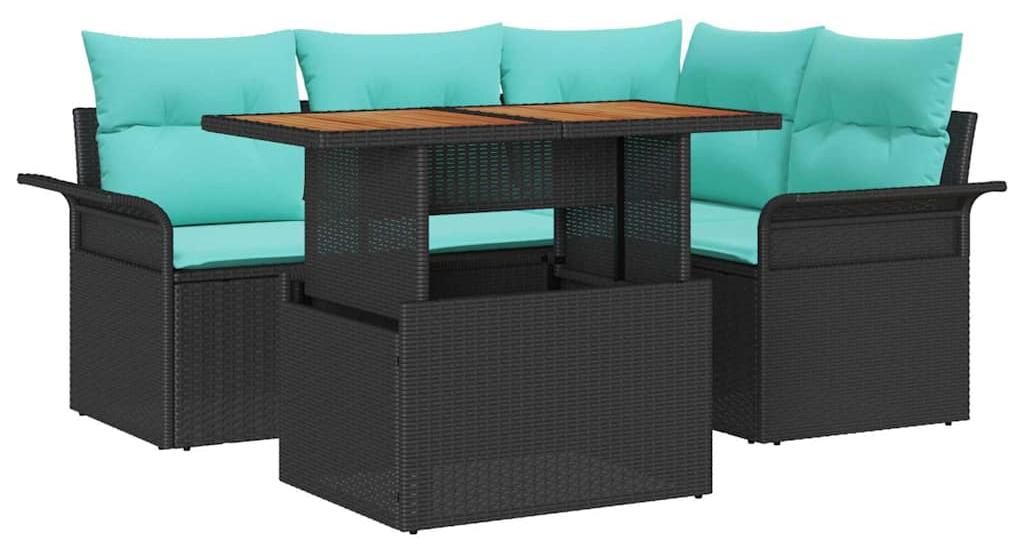 Garten-Sofa-Set mit Speicher 5 pcs Schwarz Poly Rattan