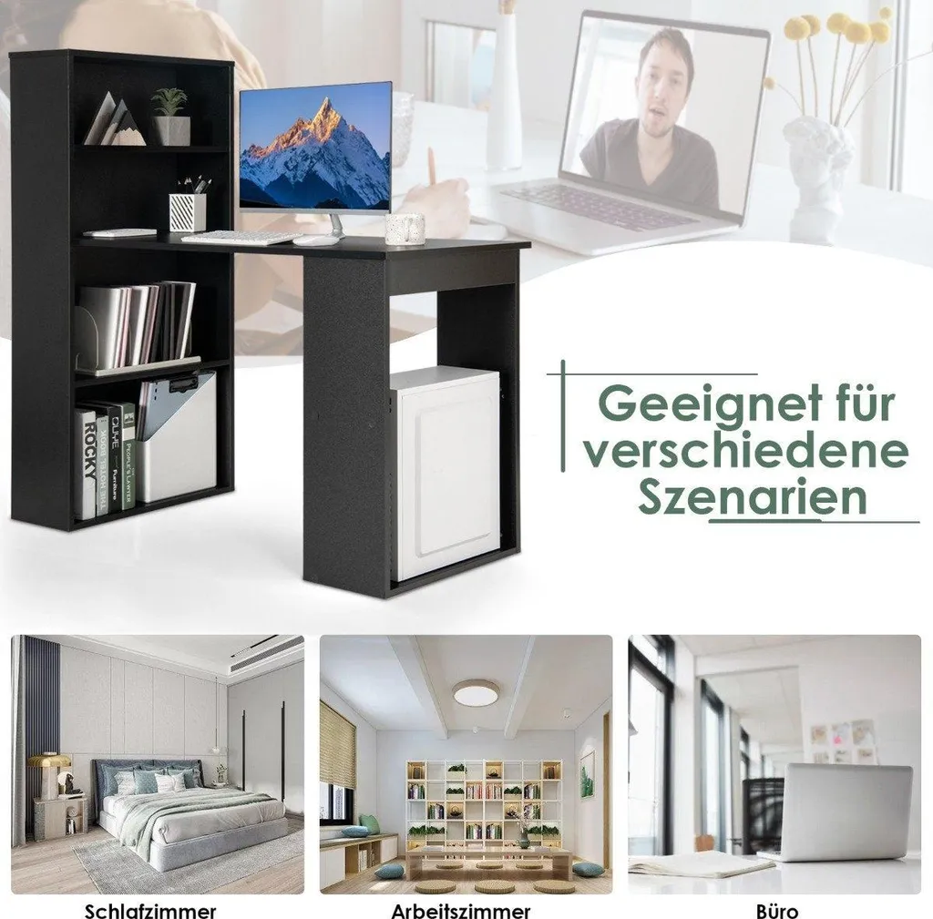 Table PC avec étagère latérale, meuble de bureau noir style industriel