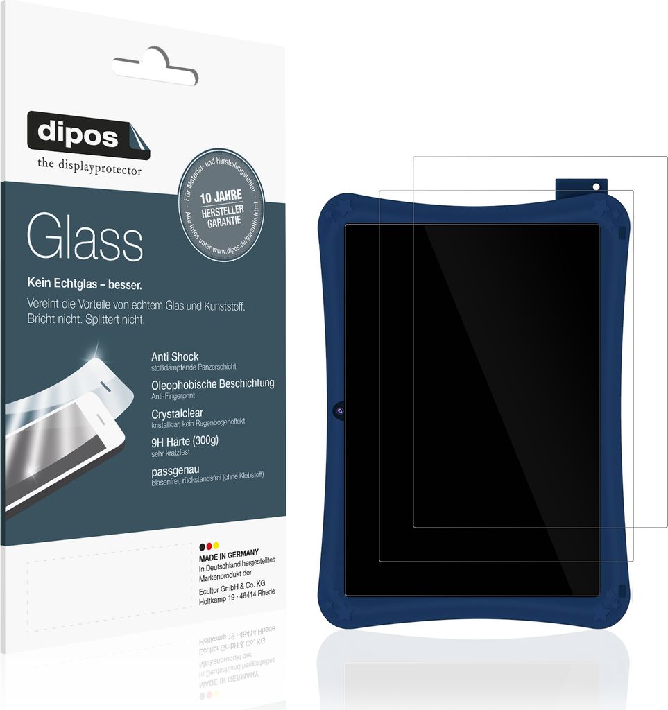 2x Schutzfolie für WeTapble Kids Tablet 7 Zoll - Anti-Shock 9H Folie dipos Glass Kunststoffglas
