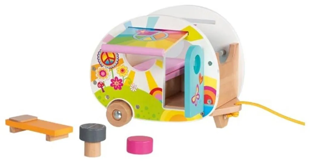 Caravane enfant en bois durable Goki avec toit amovible et aménagement