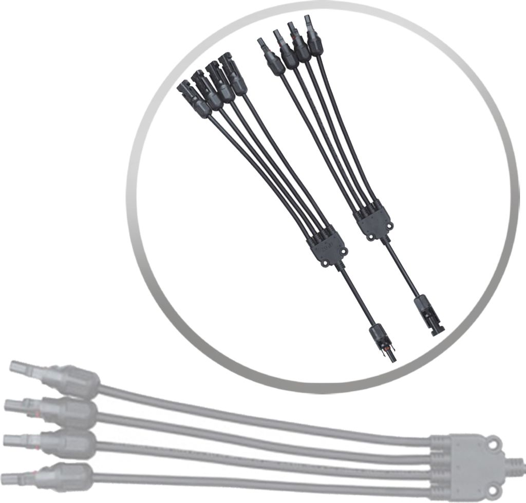 Y Solarstecker Verteiler Buchse für Solarpanel mit Kabel Adapter Paar Solarkabel +/- 4-Fach Verbinder Photovoltaik