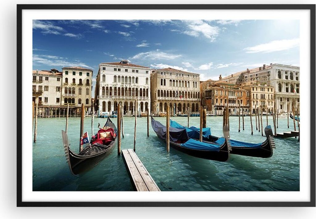 Gerahmtes Poster - Schwarzer Rahmen - Architektur venedig italien gondel - 91,5x61 cm - Wand Bild - Wanddeko - Wandbilder - Wandposter - Bilderrahm...