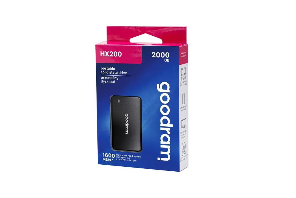 SSD portable 2000GB GoodRam HX200 à double connexion USB-C et Type-A haut débit
