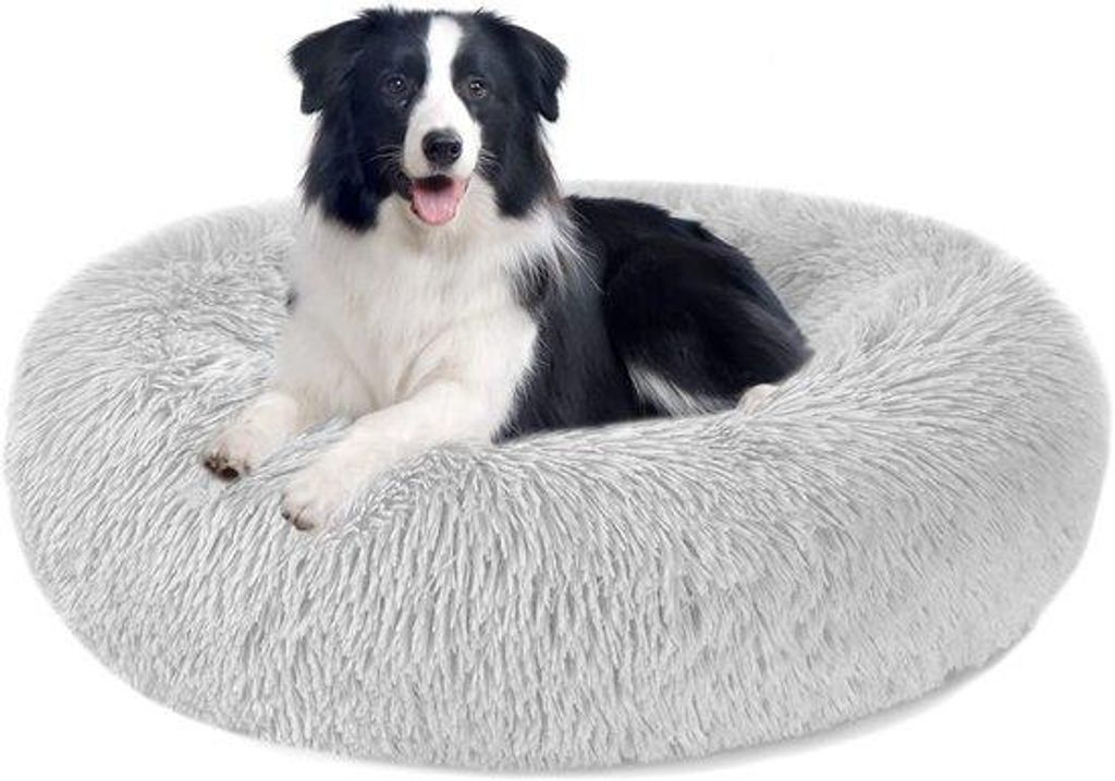 Sofa-Kissen für kleine, mittelgroße und große Hunde und Katzen, weiches, rundes Plüschdonut-Kissen, waschbares Hundekissen, 3XL-100cm, Lichtgrau
