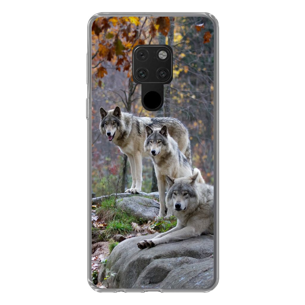 MuchoWow Handyhülle Schutzhülle Hülle für Huawei P40 Lite Wölfe - Fels - Wald Silikon Softcase Handy Hülle - Handy