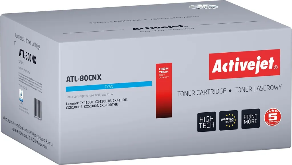 Toner Lexmark 80C2HCE Cyan Compatible ATL-80CNX pour Bureautique 3k