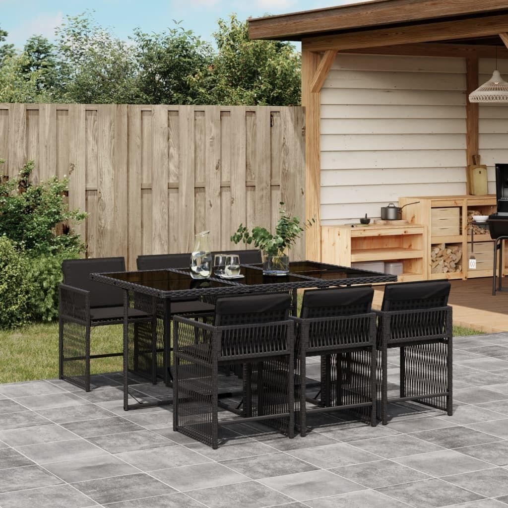 Möbel 7-tlg. Garten-Essgruppe mit Kissen Schwarz Poly Rattan - Loungegruppe 3211627