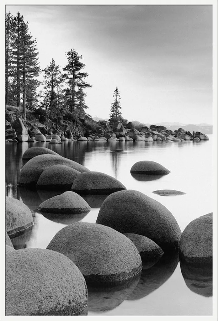 Poster Lac Tahoe Californie sous Cadre Plastique Blanc et Acrylique