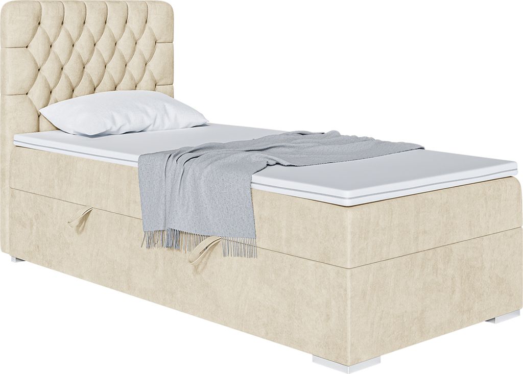 MEBLINI Boxspringbett mit Bettkasten - Gepolstert Einzelbett mit Matratze und Topper - Polsterbett mit Stauraum - Bett mit Kopfteil - Stauraumbett ...