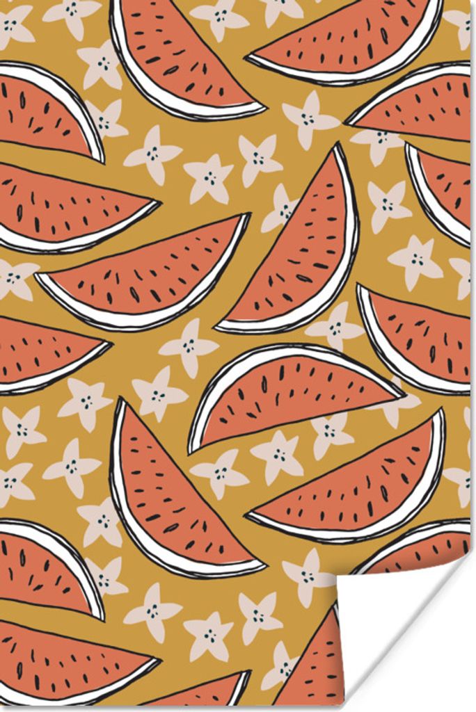 MuchoWow Poster Sommer - Wassermelone - Sterne - Orange 60x90 cm - Wanddekoration