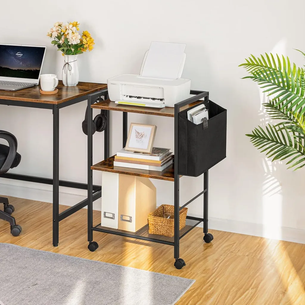 Meuble Support Imprimante Mobile avec Panier à Documents et Rangement 3D - 2