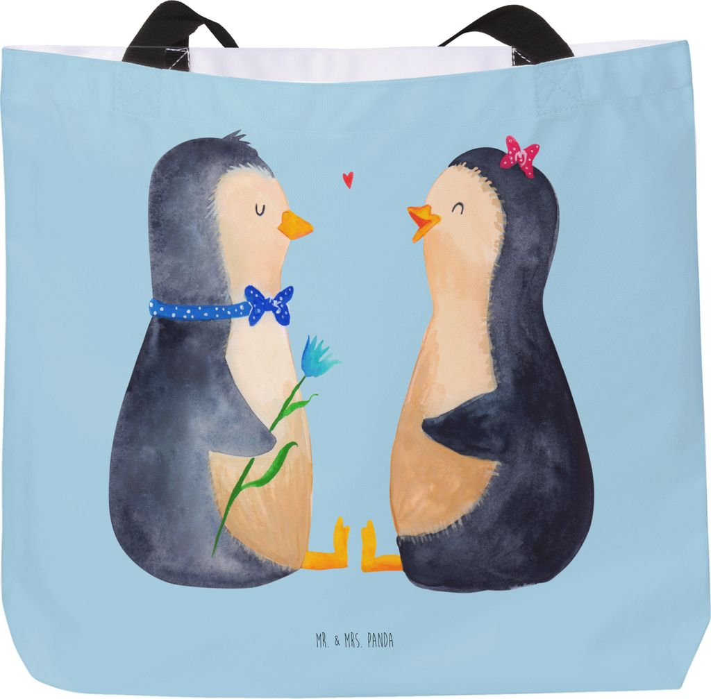 Mr. & Mrs. Panda Strandtasche Pinguin Pärchen - Eisblau - Geschenk, Hochzeit, Liebe, glücklich, Tote Bag, Schultasche, Laptoptasche, Tasche, Reis...