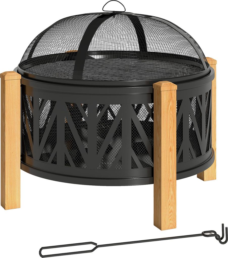2-in-1 Feuerschale Ø75 x 58 cm Feuerstelle mit Funkenschutz Schürhaken Grillrost Schwarz