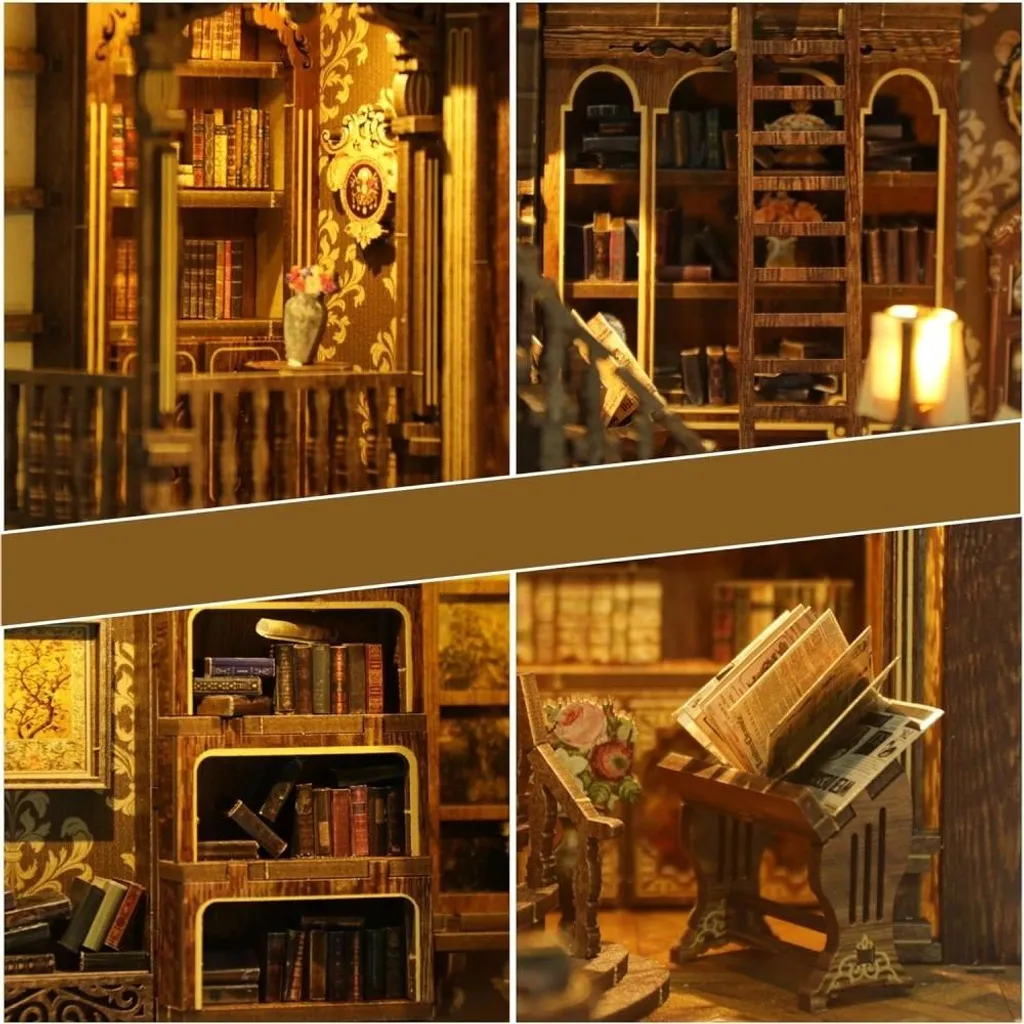 Solution Déco Bibliothèque : Book Nook Kit Miniature Bois Lumineux