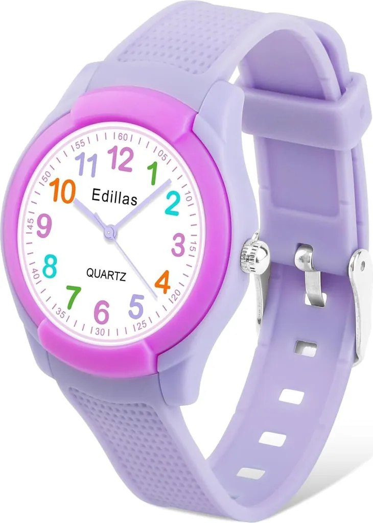 Orologio analogico per bambini Edillas per bambini e bambine, orologio da polso impermeabile, facile da leggere e da imparare, cinturino morbido, per la scuola e i bambini