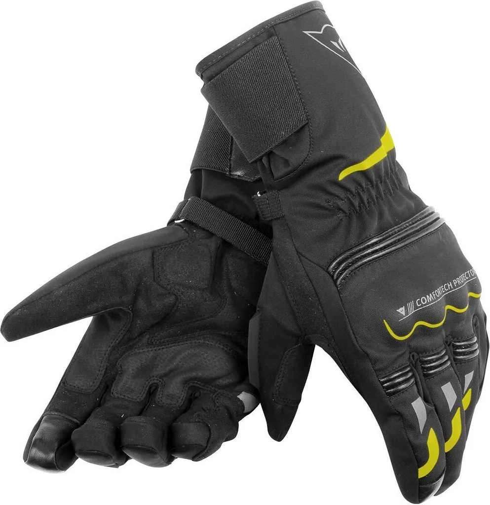 Gants de moto étanches Dainese Tempest D-Dry longs noir et jaune