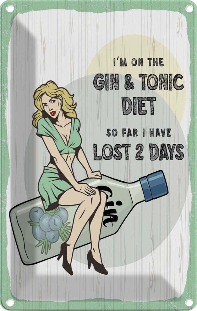 vianmo Blechschild 30x20 cm Pinup I ́m on the Gin & Tonic Diet