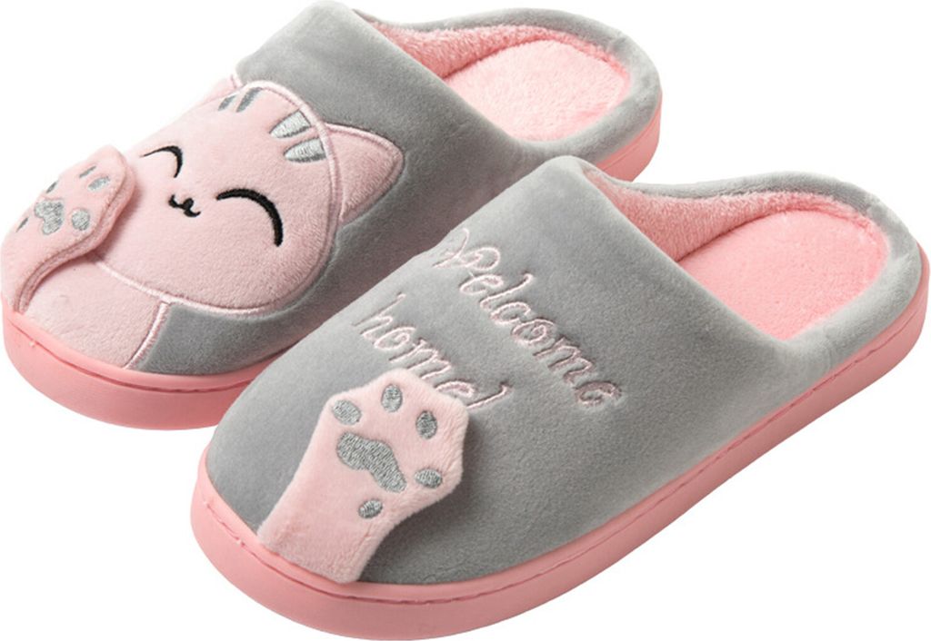 ASKSA Damen Herren Hausschuhe Baumwolle Warme Pantoffeln Pluesch Winter Warme Slipper Gefuettert Schlappen Weiche Bequeme, Rosa, Groesse: 38-39