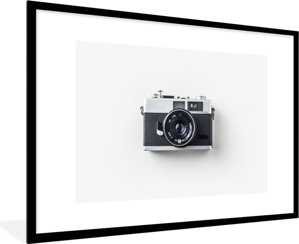 MuchoWow MuchoWow Gerahmtes Poster Kamera - Vintage - Weiß 90x60 cm - Poster mit zchwarzem Bilderrahmen - Wanddekoration - Fotos