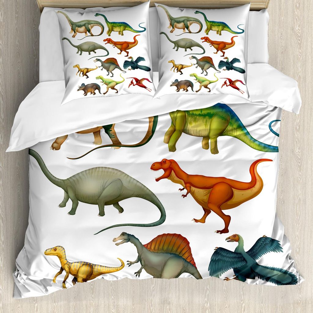 ABAKUHAUS Dinosaurier Bettbezug Set, Verschiedene verschiedene alte Tiere aus der Jurazeit Cartoon Collection Säugetieren, 155 x 220 cm + 80 x 80 ...