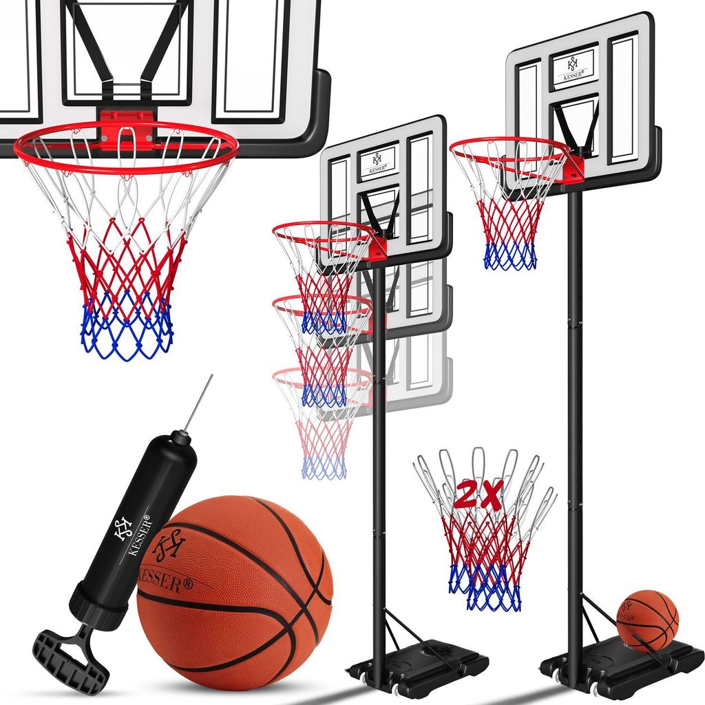 KESSER Basketballkorb Premium mit Ständer Rollen Inkl. Basketball + Pumpe verstellbare Korbhöhe 230 bis 305 cm höhenverstellbar Korbanlage Out...