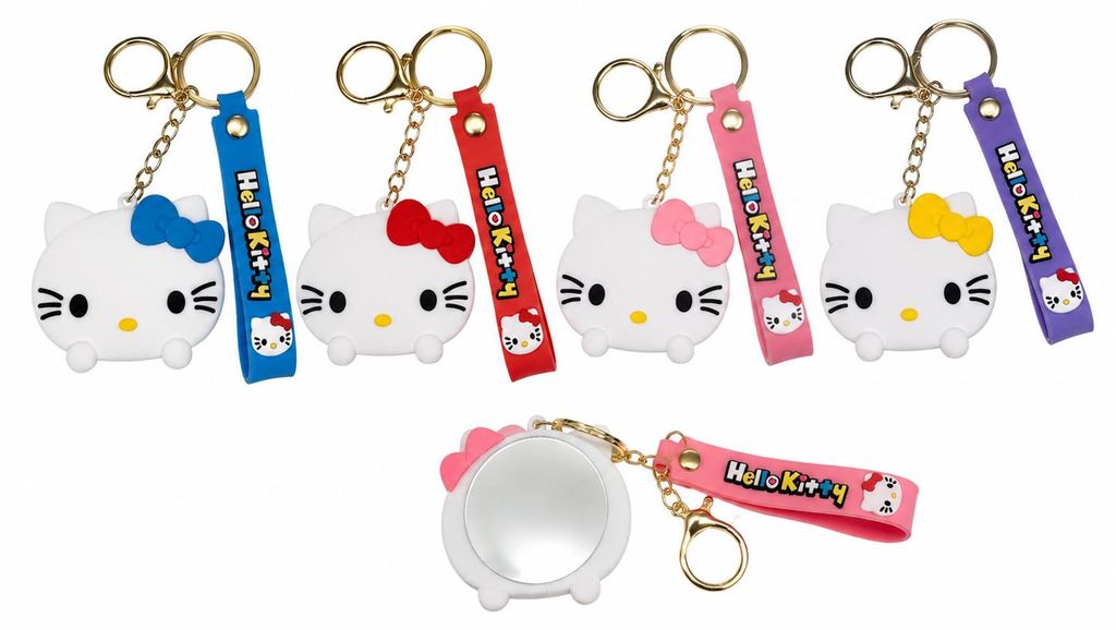Hello Kitty Schlüsselanhänger mit Kosmetikspiegel, Bagclip, Produktbild  KI-generiertes Bild