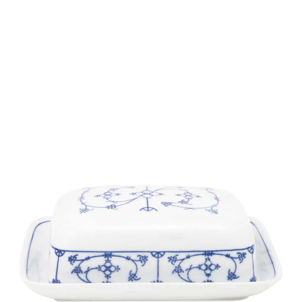 Beurrier en Porcelaine Kahla Blau Saks avec Cloche Decor Bleu Indien 2 pces