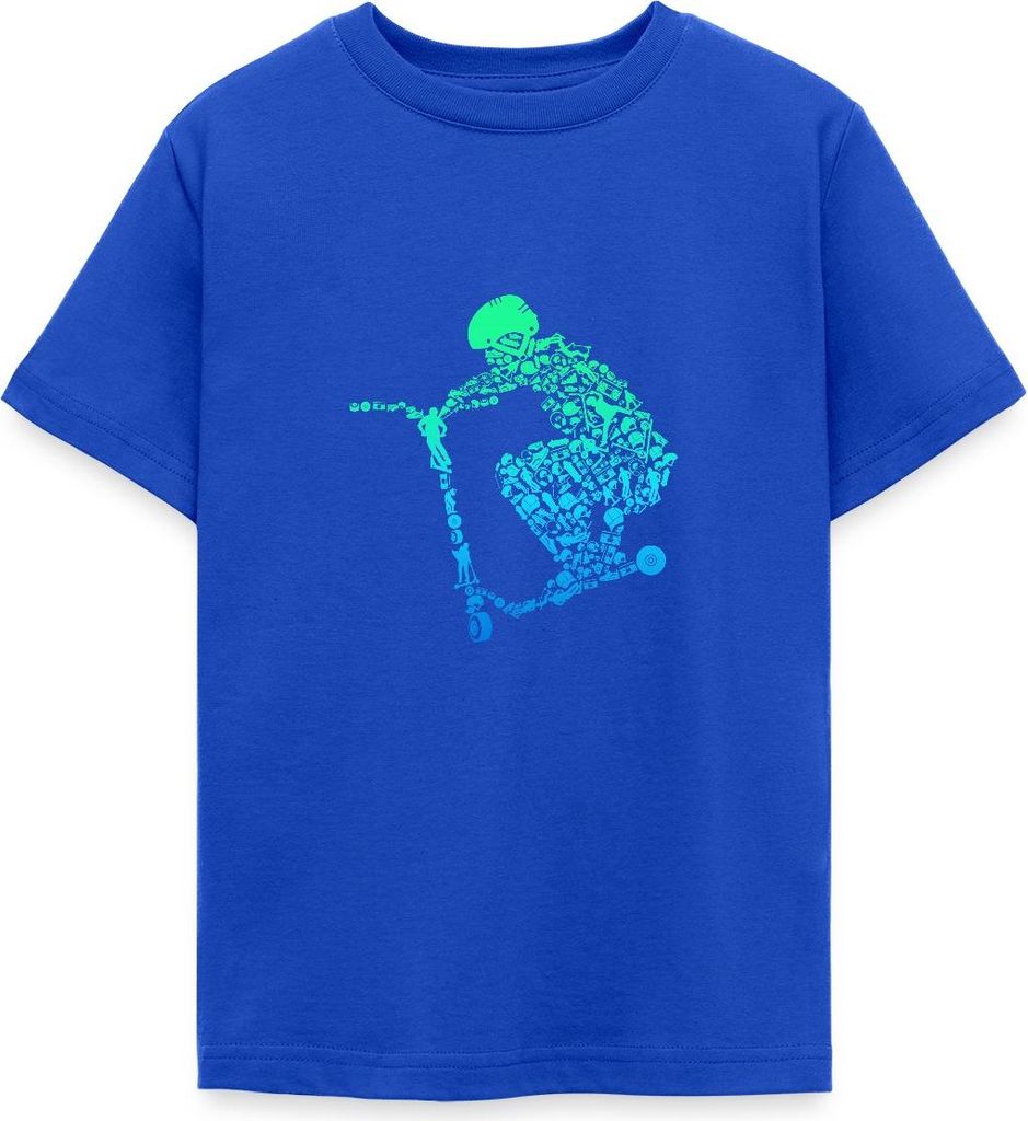 Spreadshirt Scooter Roller Stunt Freestyle Mit Helm Sprung Teenager T-Shirt, 152/164 (12-14 Jahre), Royalblau
